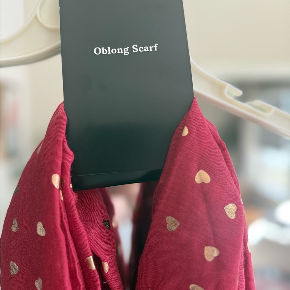 Crimson Red Oblong Scarf with Gold Hearts - Picture 2 of 3